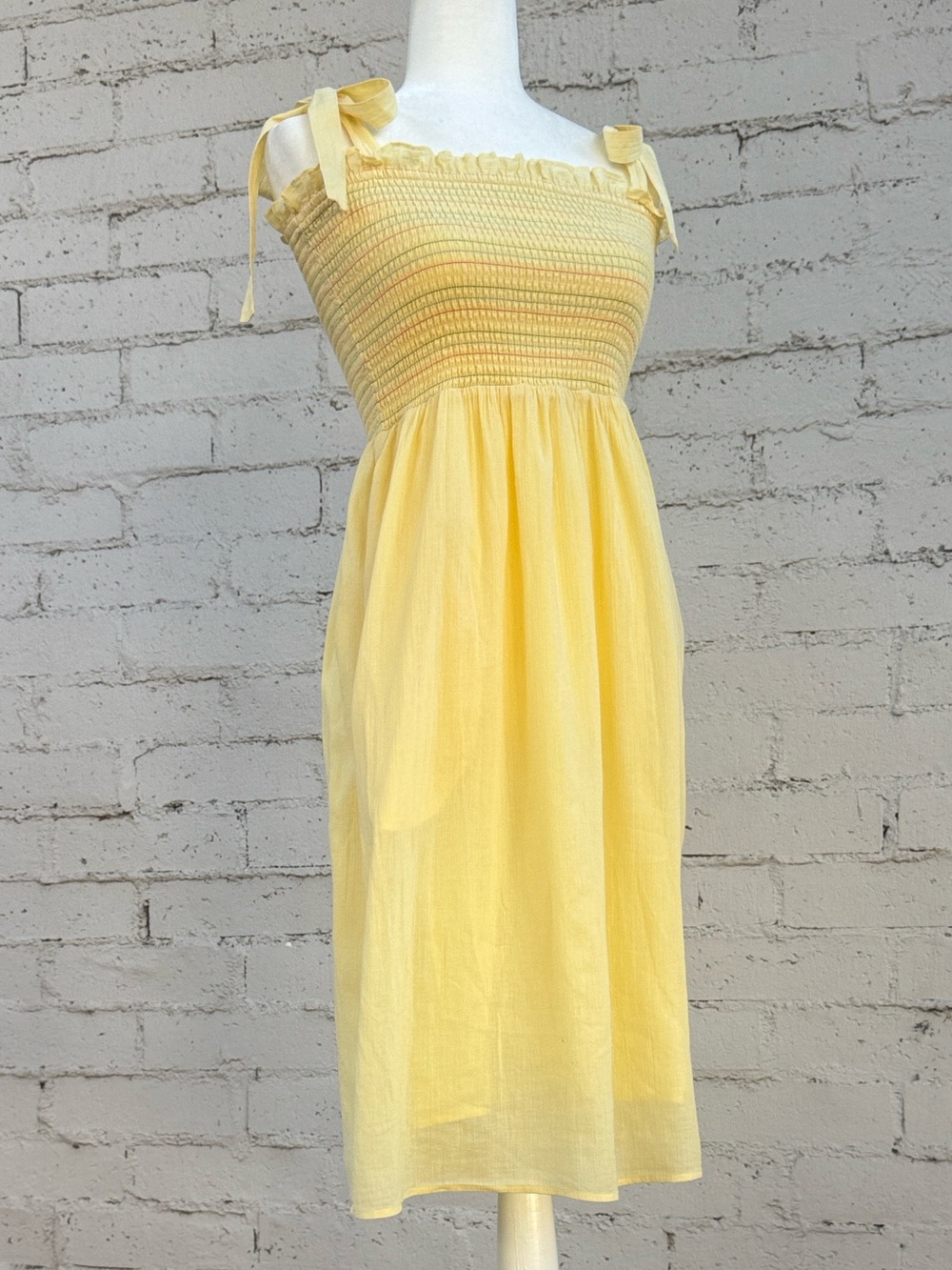 ModCloth Smocked Tie-Shoulder Midi Dress Yellow Size S - Picture 2 of 12